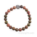 Pulsera de piedras preciosas con cabeza de león y cuentas de 8mm de Unakite